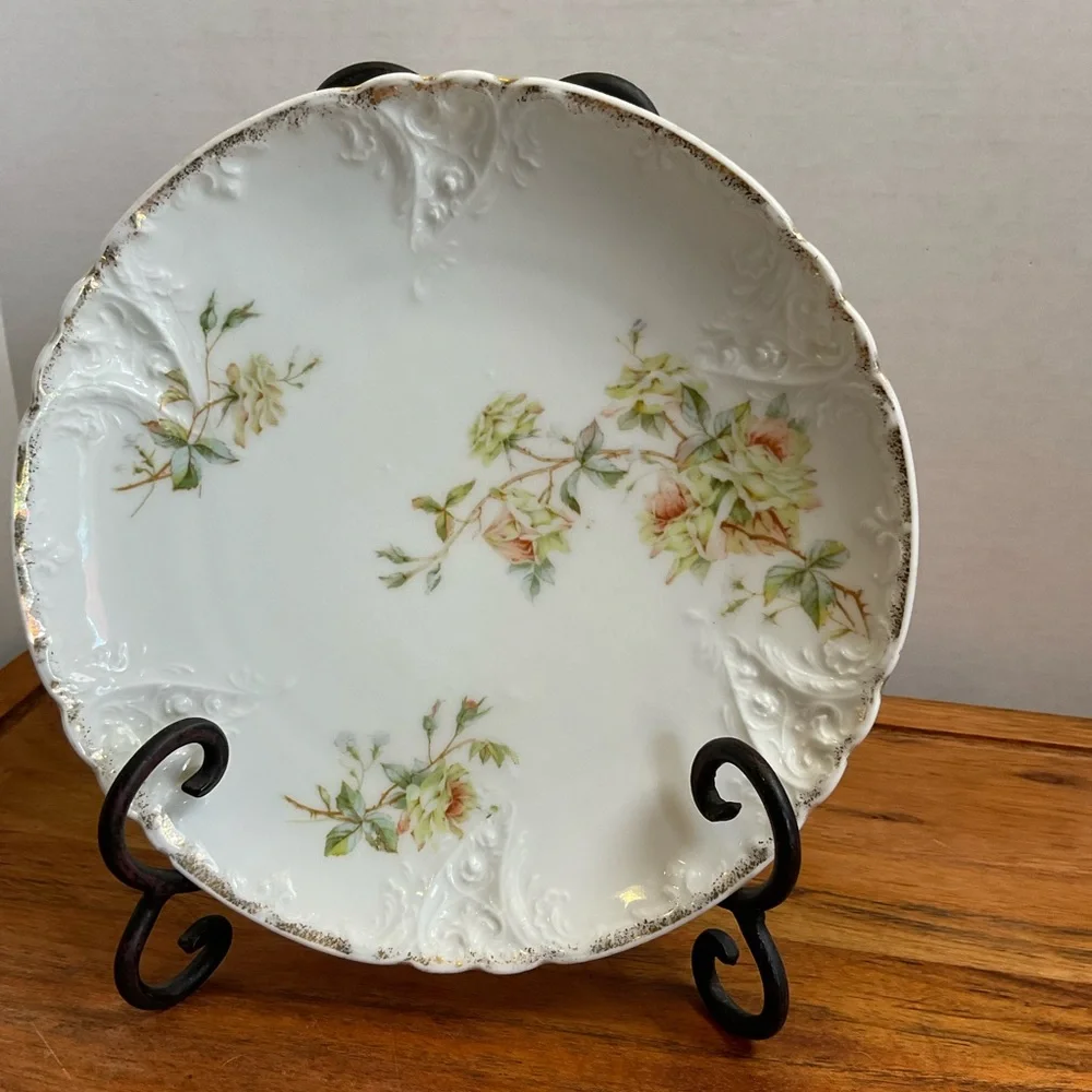 Antique Carl Tielsch C.T. Germany 8” Embossed Floral Porcelain Salad Plate